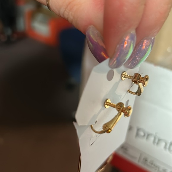 Asymmetrical Gold and Blue Planet Screw Back Earrings - Picture 3 of 3